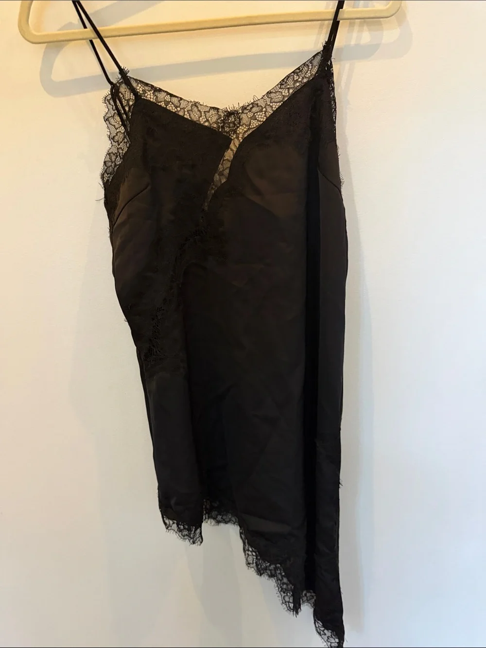 superdown Black Satin Lace-Trim Slip Dress